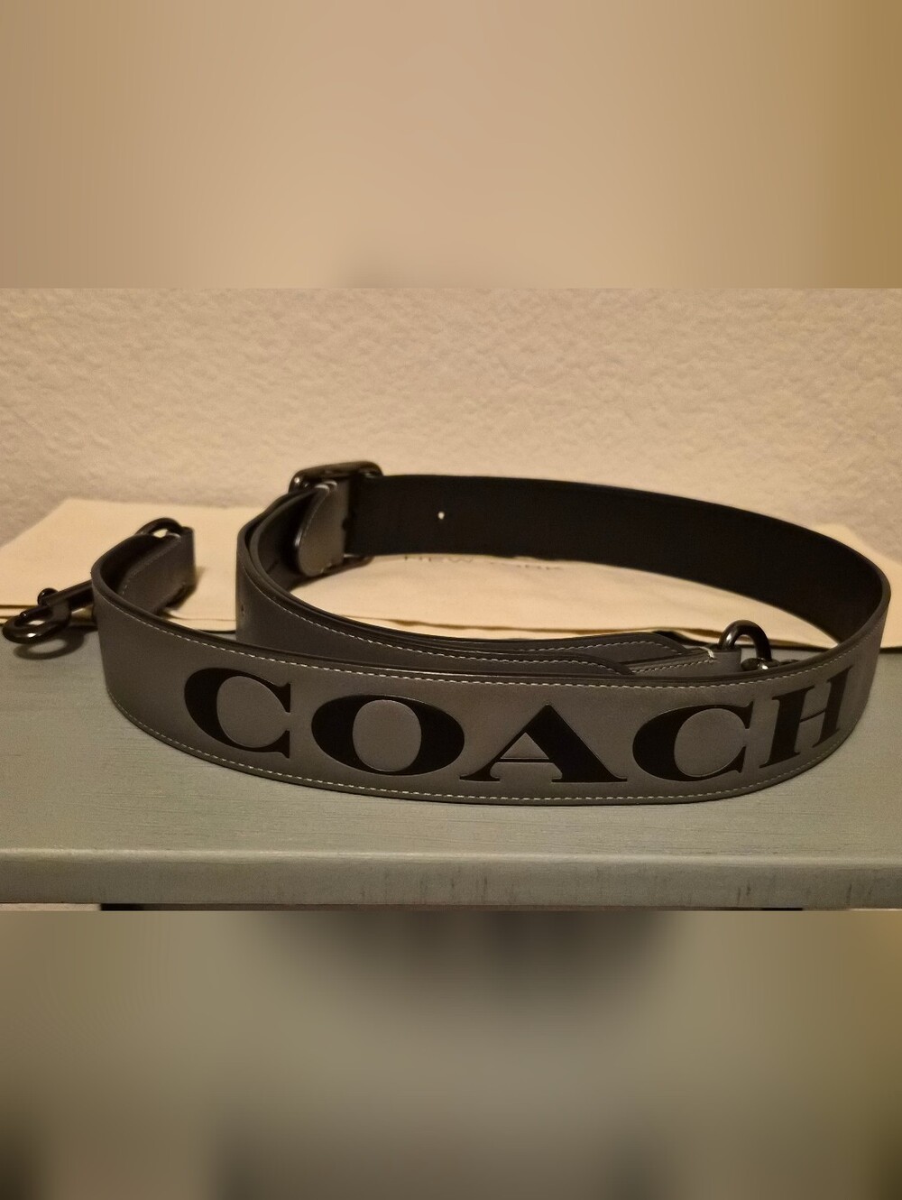 COACH Gray Leather Logo Adjustable Strap